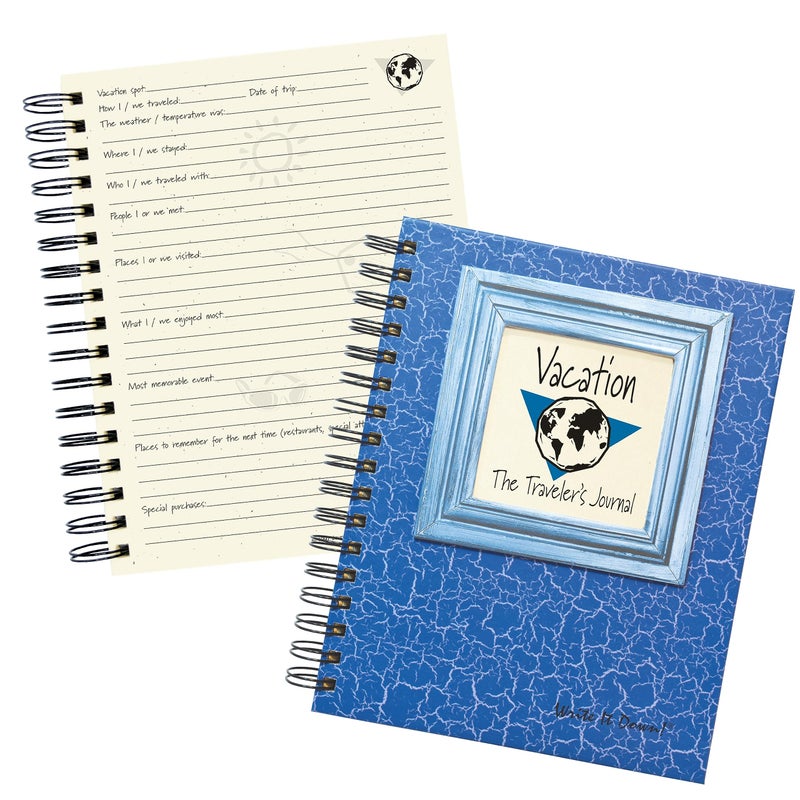 Write it Down series by Journals Unlimited, Guided Journal, Vacation, The Traveler's Journal, Full-size 7.5"x 9", Blue Hard Cover, Made in USA - Image 1